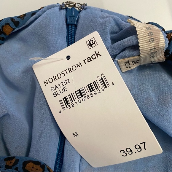 See The Shades Blue Leopard Print Boatneck Chiffon Mini A Line Dress Medium M - Picture 2 of 16